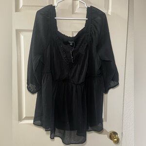 New Torrid Black Sheer Blouse with Sparkle Detail